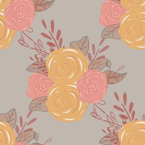 Floral Pattern with Roses in Pink and Yellow