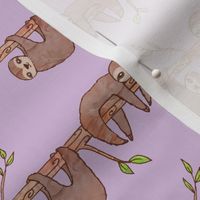 Baby Sloths hanging on Tree Pattern, Purple