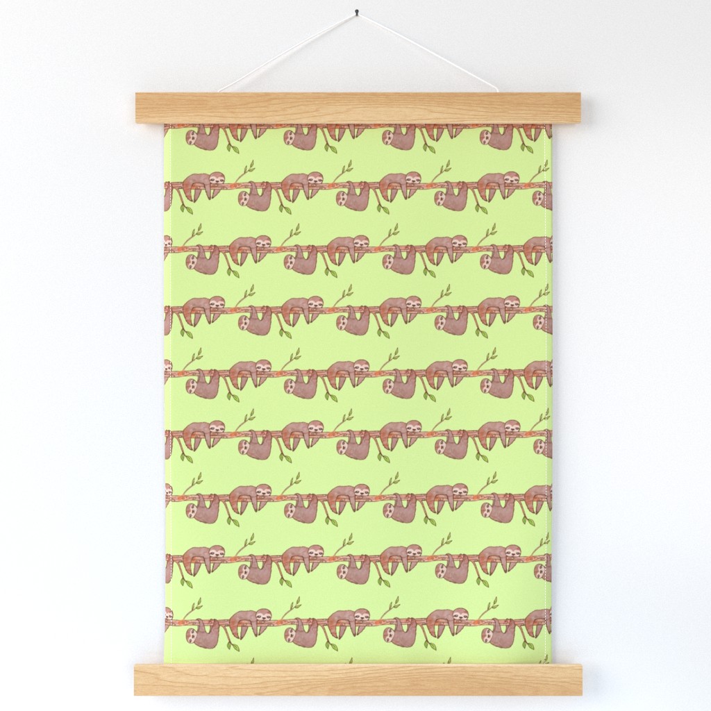 Baby Sloths hanging on Tree Pattern, Green