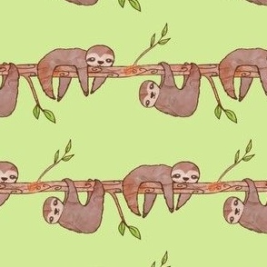 Baby Sloths hanging on Tree Pattern, Green