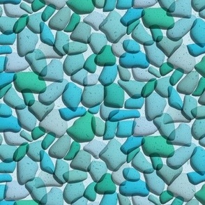 Sea Glass with 3D Effect Tossed Geometric in Blue and Aqua Shades on Light Blue Ground Medium Scale