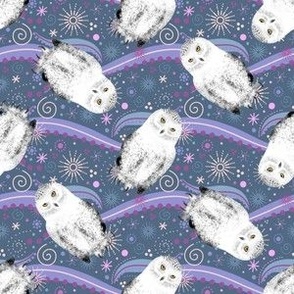 Tossed Snowy Owls Razzle Dazzle, Grey Blue