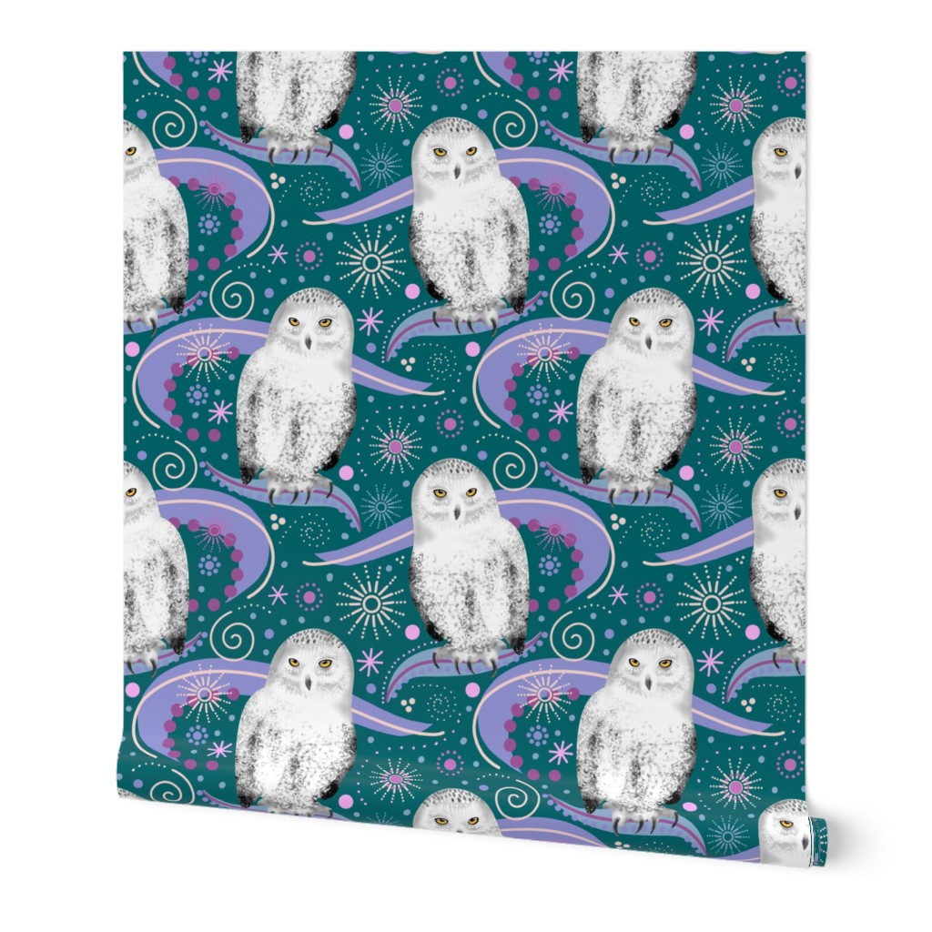 Snowy Owls Razzle Dazzle, Deep Teal