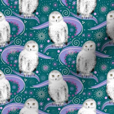 Snowy Owls Razzle Dazzle, Deep Teal