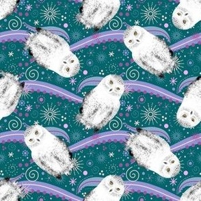 Tossed Snowy Owls Razzle Dazzle, Teal