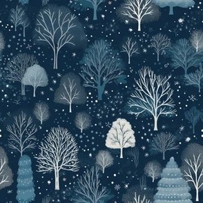 Snowy Treescape at Night