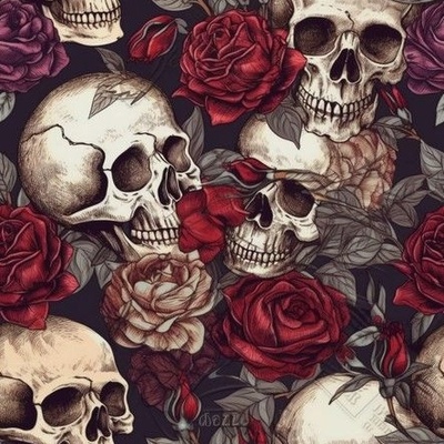 Gothic Floral Skull Clipart, Roses skulls PNG Bundle