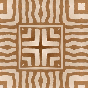 Organic Shapes Tribal Mudcloth Pattern Terracotta Brown And Beige