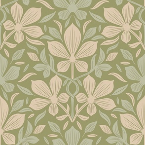 Four-leaf clover in liberty style - Green and white soft floral design - Big Size