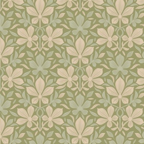 Four-leaf clover in liberty style - Green and white soft floral design - Small Size