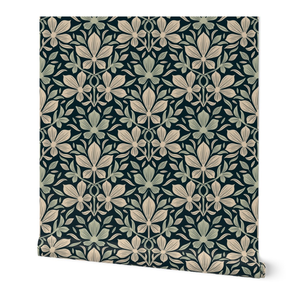 Four-leaf clover in liberty style - Black and white floral design - Big Size