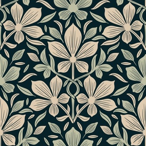 Four-leaf clover in liberty style - Black and white floral design - Big Size