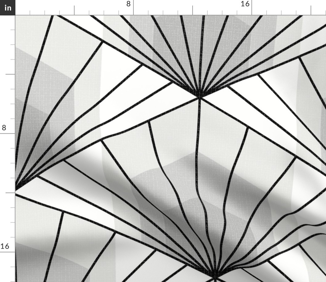 Hex Deco Sunrise XL 24 wallpaper scale in custom monochrome black and white by Pippa Shaw