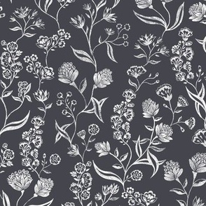 Ingrid Vintage Inspired  floral  Storm dark gray Medium