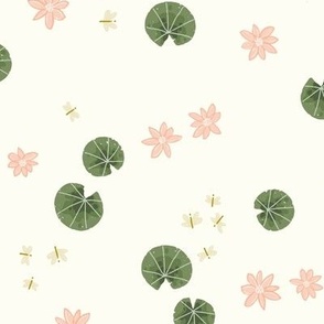 Water Lilies and Dragonflies - Salmon Pink and Cactus Green || River Life