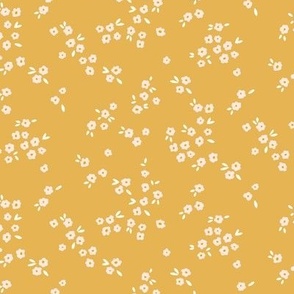 Meadow in Full Bloom – Sunray Yellow || Non-Directional Scattered Ditsy Flowers | Small/Tiny