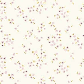 Meadow in Full Bloom – Piglet Pink on Cream || Non-Directional Scattered Ditsy Flowers | Small/Tiny