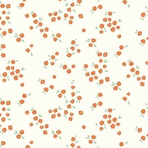 Meadow in Full Bloom – Red and Pastel Green on Cream || Non-Directional Scattered Ditsy Flowers | Small/Tiny