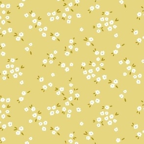 Meadow in Full Bloom –Muted Gold Yellow || Non-Directional Scattered Ditsy Flowers | Small/Tiny