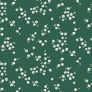 Meadow in Full Bloom – Emerald Green  || Non-Directional Scattered Ditsy Flowers | Small/Tiny