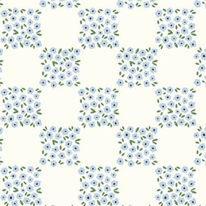 Floral Checkerboard - Baby Blue and Kelly Green on Cream