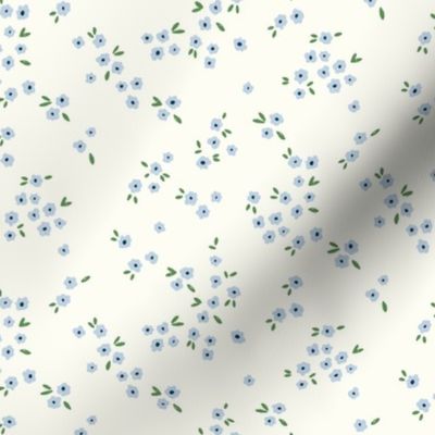 Meadow in Full Bloom – Baby Blue on Cream || Non-Directional Scattered Ditsy Flowers | Small/Tiny