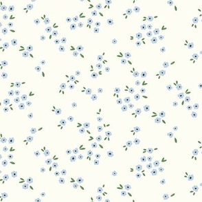 Meadow in Full Bloom – Baby Blue on Cream || Non-Directional Scattered Ditsy Flowers | Small/Tiny