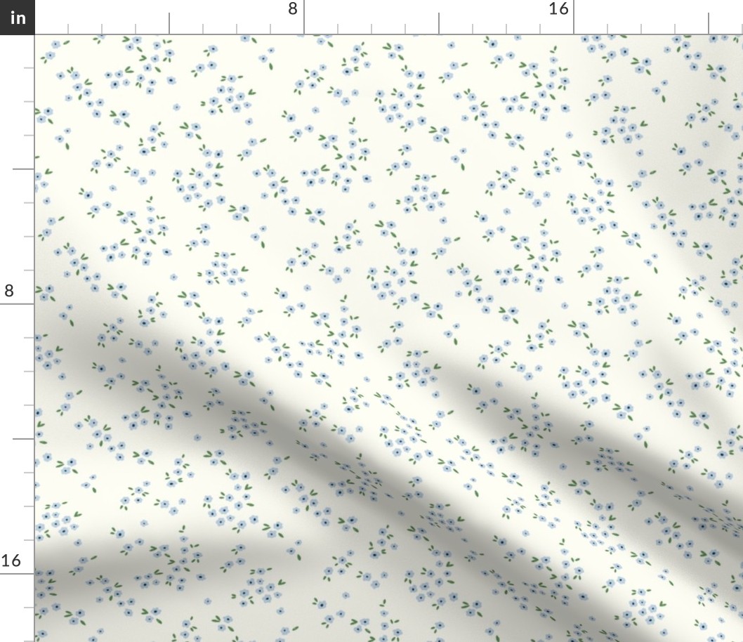 Meadow in Full Bloom – Baby Blue on Cream || Non-Directional Scattered Ditsy Flowers | Small/Tiny