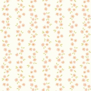 Floral Stripes - Salmon Pink and Muted Yellow Gold on Cream 