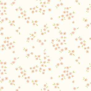 Meadow in Full Bloom – Salmon Pink and Muted Gold Yellow on Cream  || Non-Directional Scattered Ditsy Flowers | Small/Tiny