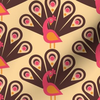 Geometric Gaia - Proud Peacocks - Boho Retro 70s - Orange + Brown + Pink