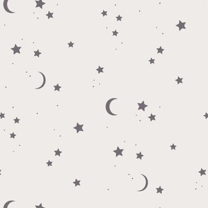 0.5 inch stars (largest star) and moon scattered charcoal grey and oatmeal halloween