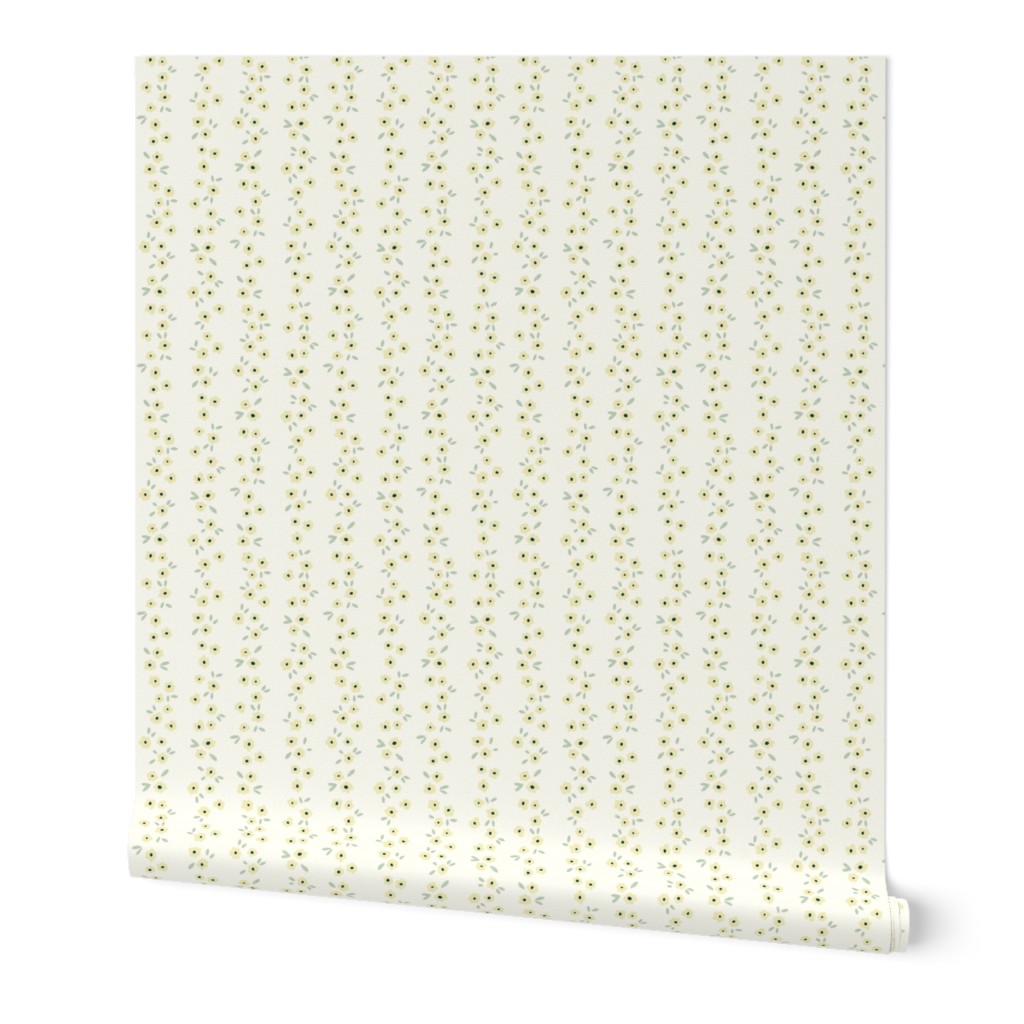 Floral Stripes - Butter Yellow and Pastel Green on Cream 