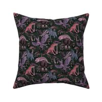 Mythical creatures with mushrooms in purply grey