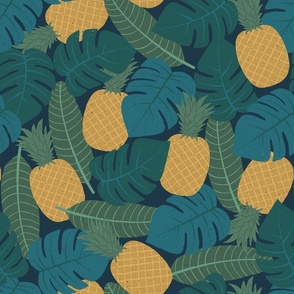 Pineapples And Tropical Leaves