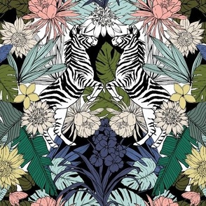 Tropical fabric print Zebra in the tropical forrest