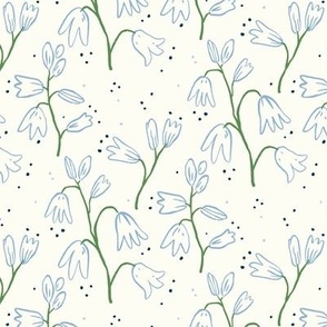 Dreamy Bluebell Flower Meadow Outline - Baby Blue on Vanilla Cream || Hand Drawn Whimsical Spring Floral 