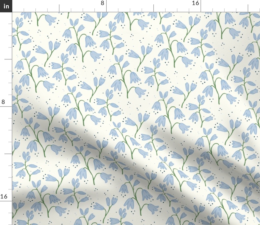 Dreamy Bluebell Flower Meadow - Baby Blue on Vanilla Cream || Hand Drawn Whimsical Spring Floral 