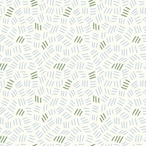 Simple Multicolored Crosshatch -  Baby Blue and Kelly Green on Cream || Hand-drawn Geometric Non-directional Lines - Small
