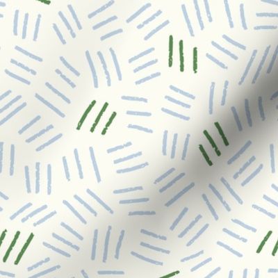 Simple Multicolored Crosshatch -  Baby Blue and Kelly Green on Cream || Hand-drawn Geometric Non-directional Lines - Large
