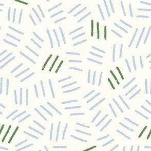Simple Multicolored Crosshatch -  Baby Blue and Kelly Green on Cream || Hand-drawn Geometric Non-directional Lines - Large