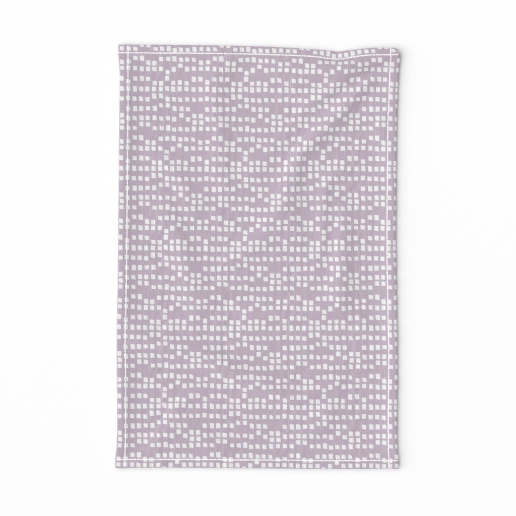 Irregular little squares spots - minimalist dashes in rows white on mauve purple