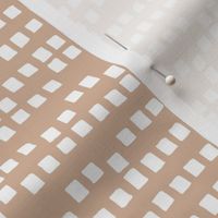 Irregular little squares spots - minimalist dashes in rows white on beige tan