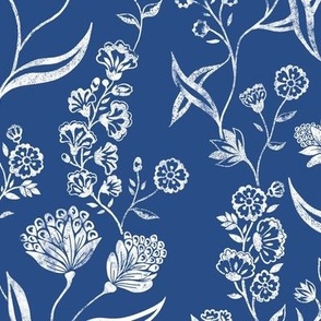 Ingrid vintage floral-inspired in True Blue & white LARGE