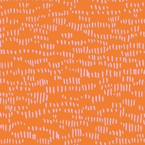 Little ink stroke waves - minimalist messy freehand texture with ink dashes abstract mountains style pink on orange