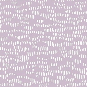 Little ink stroke waves - minimalist messy freehand texture with ink dashes abstract mountains style white on lavender purple lilac
