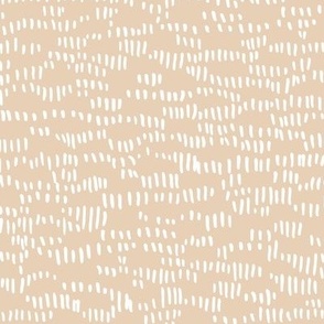 Little ink stroke waves - minimalist messy freehand texture with ink dashes abstract mountains style white on tan beige