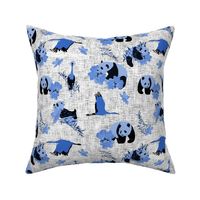 Panda chinoiserie - Blue Hue on grey LARGE