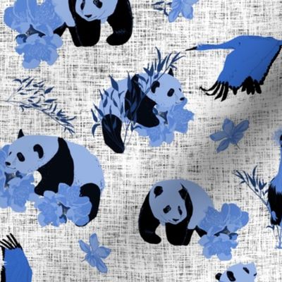 Panda chinoiserie - Blue Hue on grey LARGE