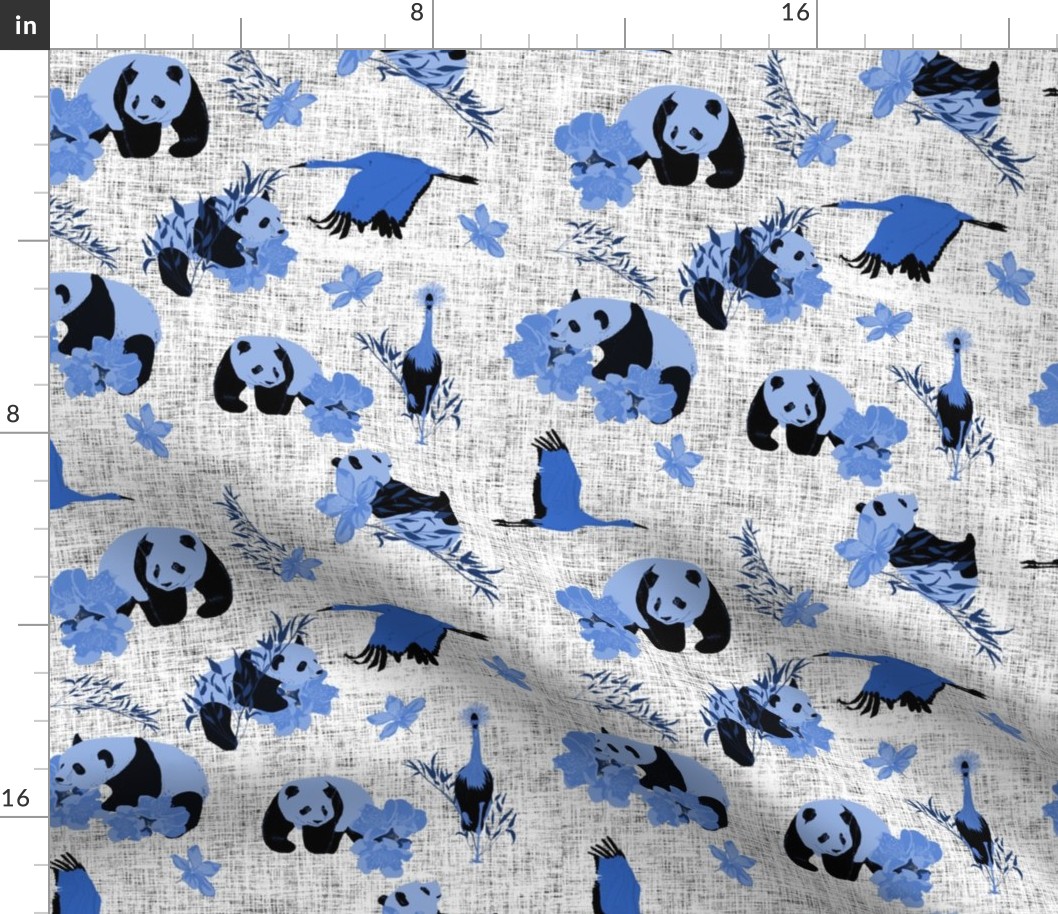 Panda chinoiserie - Blue Hue on grey LARGE